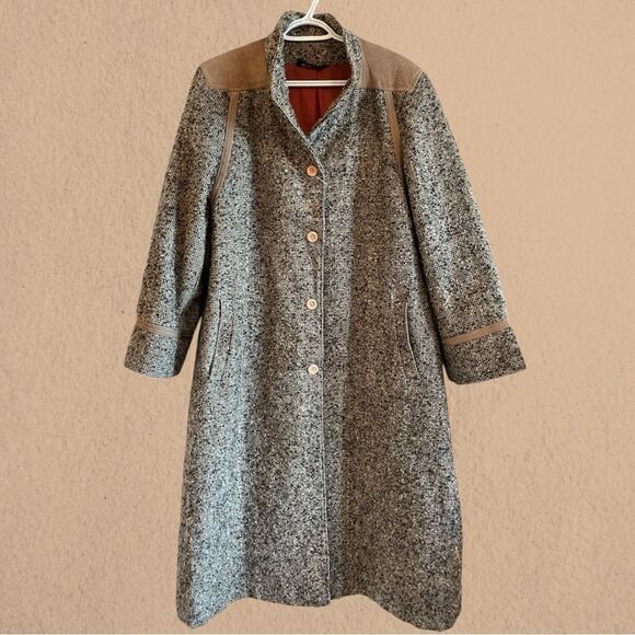 Vintage Jocardi tweed coat leather trim waist tie - Picture 3 of 16